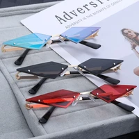retro ladies eyewear trending narrow fashion women sunglasses diamond shape true film lens rimless sun glasses