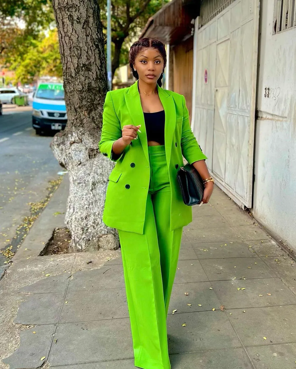 Bright Color Women Suit Set Blazer+Pants Loose Fashion Green Casual Formal Office Tuxedo Coat Jacket Prom Dress Custom Made