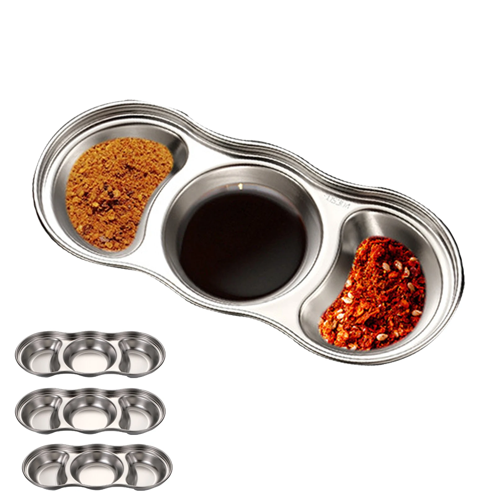 

Stainless Steel Sauce Dish 3Pcs Sushi Dipping Bowls Seasoning Saucer Plates For Appetizers And Samples Multi-Compartment Design