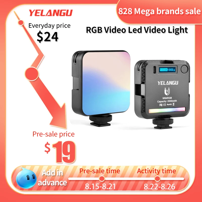 YELANGU RGB видео светильник мини светодиодная камера W64 6W CRI95 + Перезаряжаемая панель