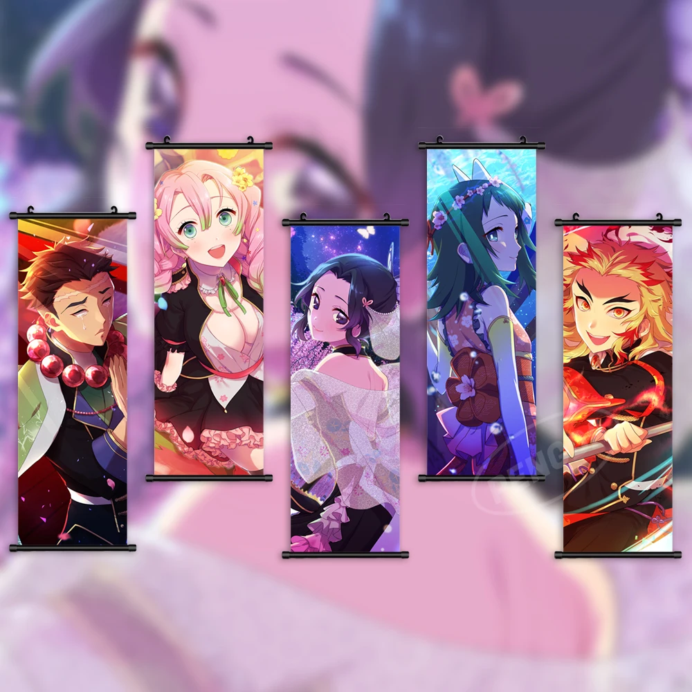 

Настенное искусство, аниме, холст, изображения рассекающих демонов, картина Kanroji Mitsuri, печать, Постер Kochou Shinobu, Висячие свитки, украшение для д...