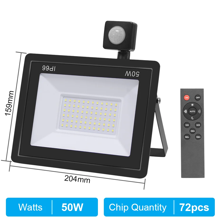 

YEMEKE наружный светодиодный прожектор с датчиком движения 10-100Вт холодный белый IP66