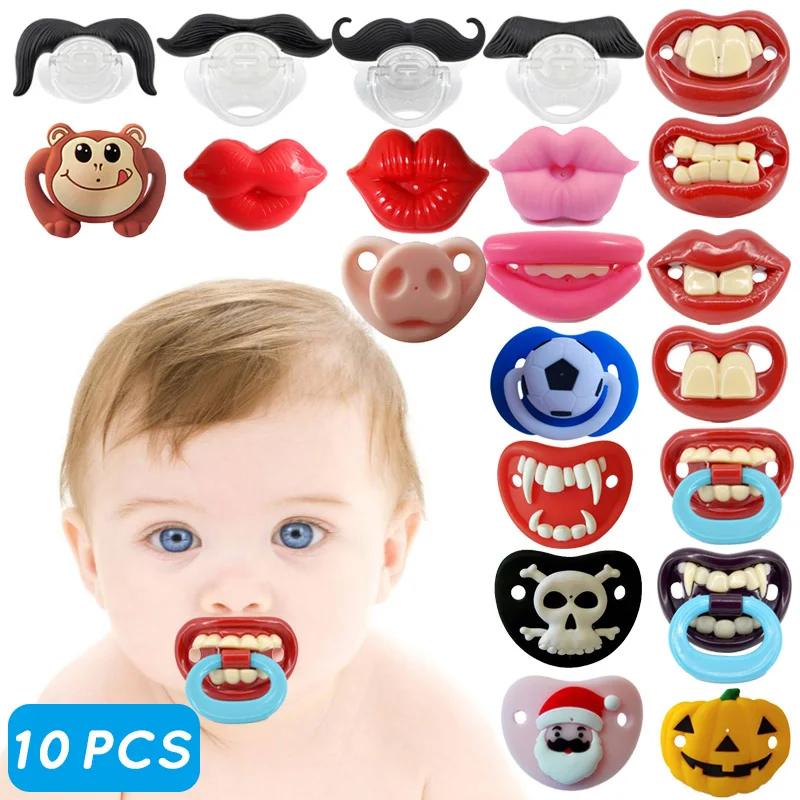 10pcs Silicone Funny Nipple Mustache Pacifier Baby Soother Toddler Orthodontic Nipples Red Kiss Lips Teether Baby Care