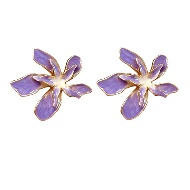 

S925 Silver Needle Earrings Eesthetic Exaggerated Flower Earrings For Women Elegant Sweet Enamel Drop Glaze Jewelry