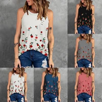 2022 summer new womens petal print casual loose top vest fashion all match tops lady