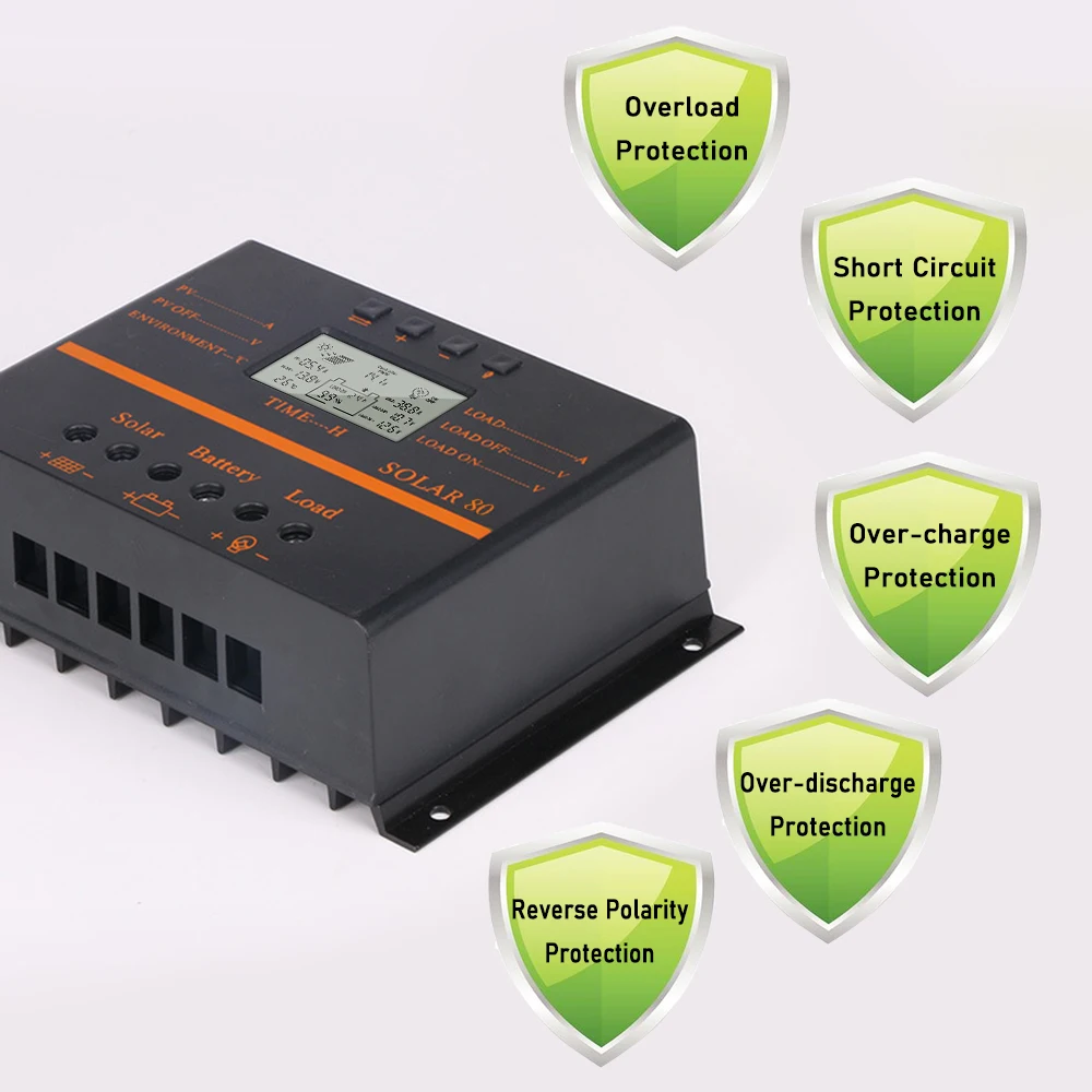 PWM Solar Charge Controller 12V/ 24V Self-Adapting LCD Panel Battery Discharge Regulator Temperature Compensation |