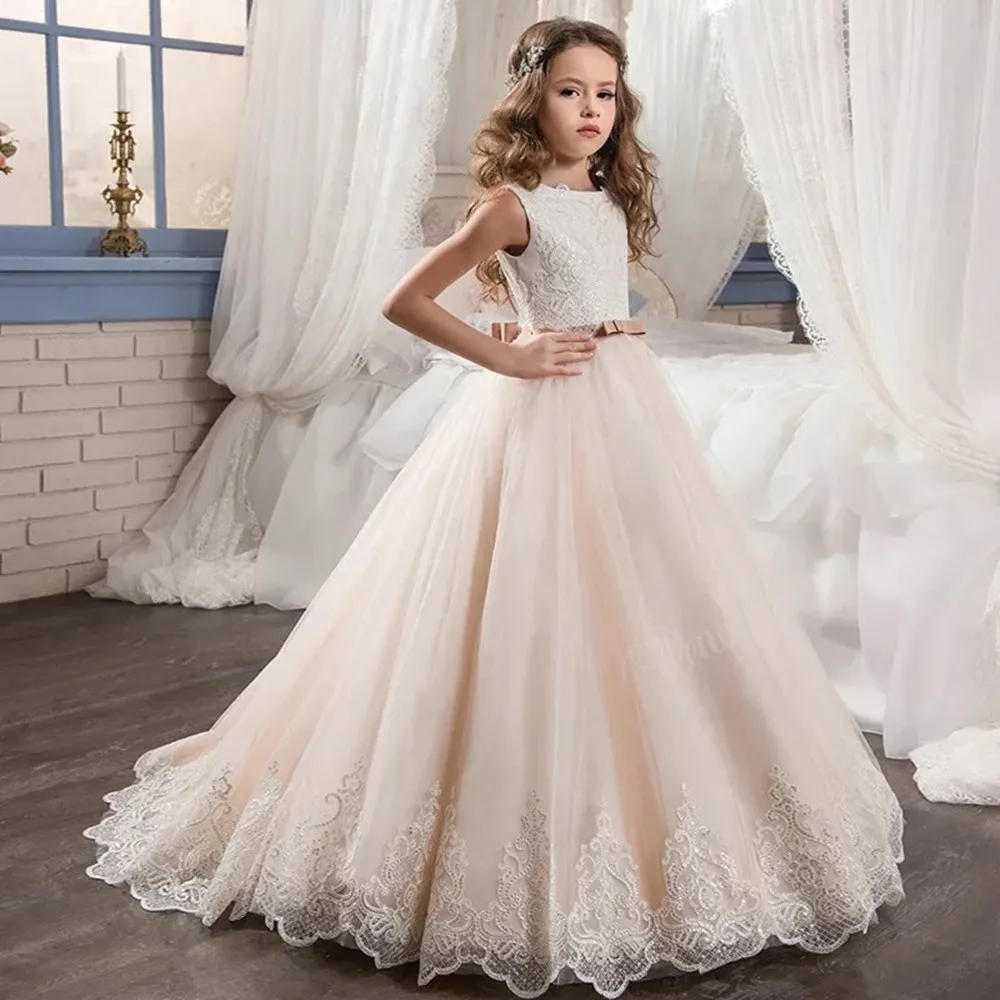

2022 Teen Wedding Girl Dress First Comunion Dress for Girl Evening Princess Flower Dress Kids Clothes Costume Vestido 8 -14 Year