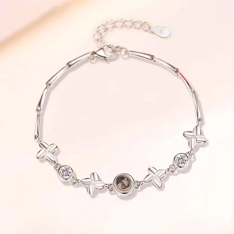 S925 Custom Photo Projection Zircon Bracelet For Women Girlfriend Gift 2023 New Valentine Present Luxury Trendy Romantic Jewelry