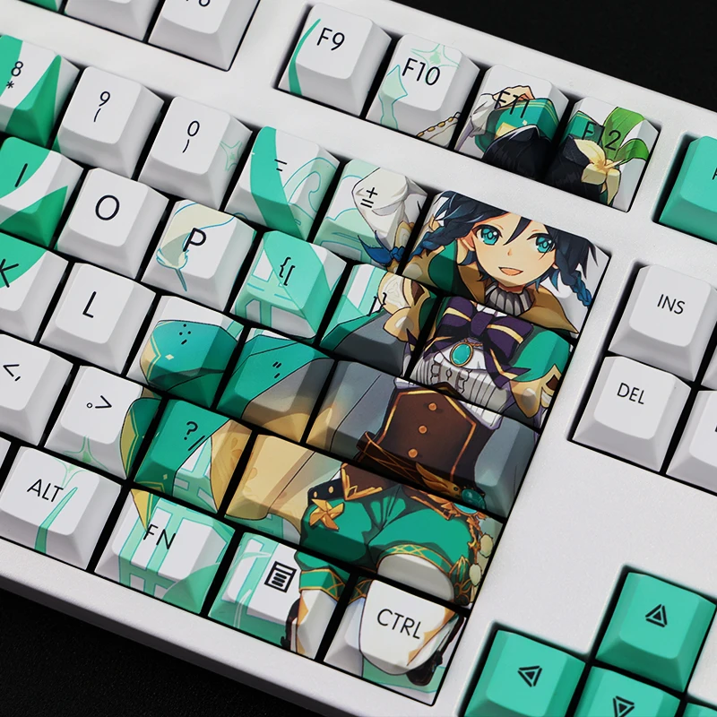 

Genshin Impact Venti Green-White 108pcs/set Universal Mechanical Keyboard Keycap Ergonomic Key Cap Keycaps For 61/87/104/108 Key
