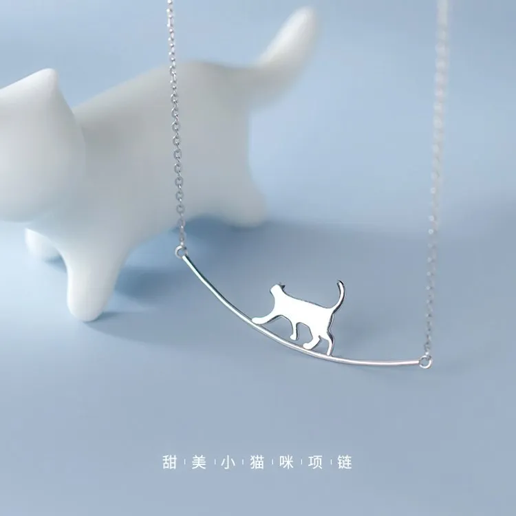 

Lovely Cute 925 Sterling Silver Climb Cat Women Pendant Necklace for Girl Elegant Jewelry