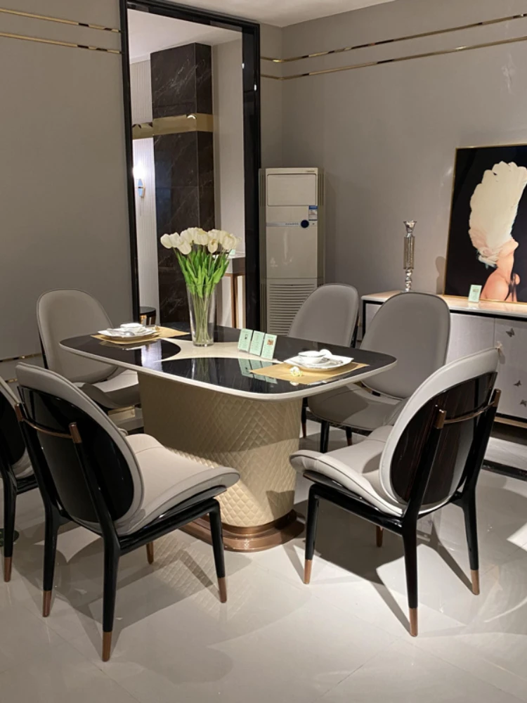 

High quality dining table style suite dining table dining room chair combination Italian style light luxury folding furniture
