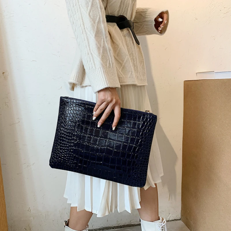 

Женская сумка-клатч с крокодиловым узором, повседневная однотонная квадратная сумочка-конверт на молнии, органайзер для косметики