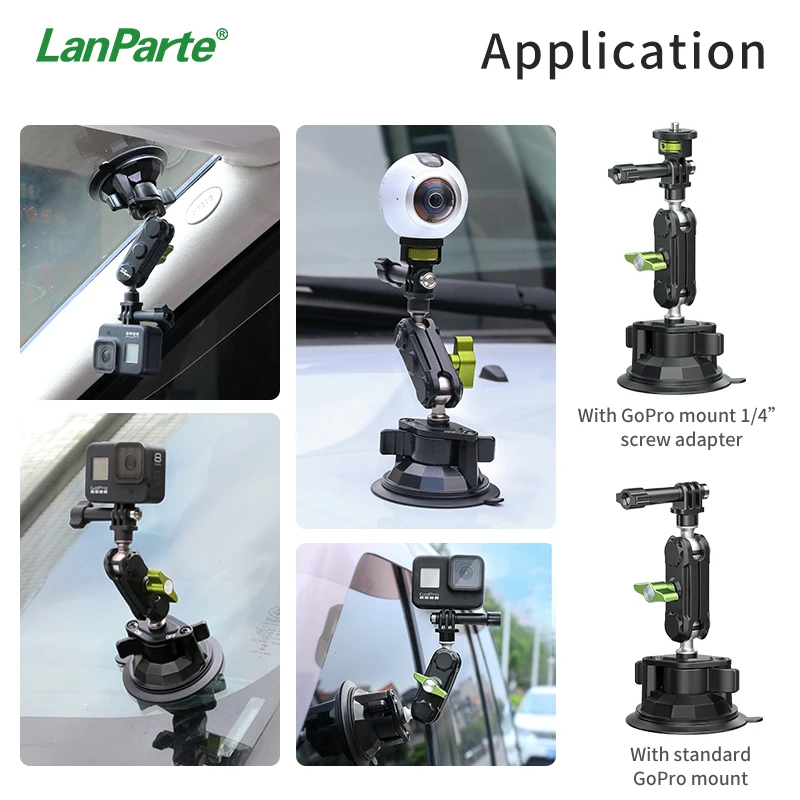 Фото Крепление для экшн-камеры Lanparte из алюминиевого сплава 360°, держатель на присоске для автомобиля, аксессуары для камеры Insta 360 №4