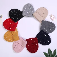womens crimping knitted hat with pearls beads beanie autumn winter outdoor warm skullies caps female ladies elastic bonnet hat