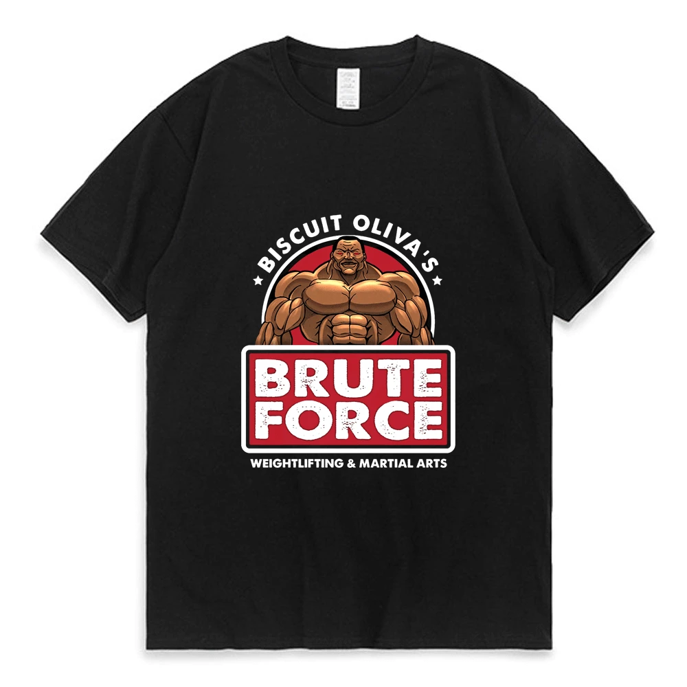 

Biscuit Oliva Brute Force Newest T Shirt Grappler Baki Hanma Yujiro Dou Manga Print T-shirt Men Cotton Fashion Round Neck Tees