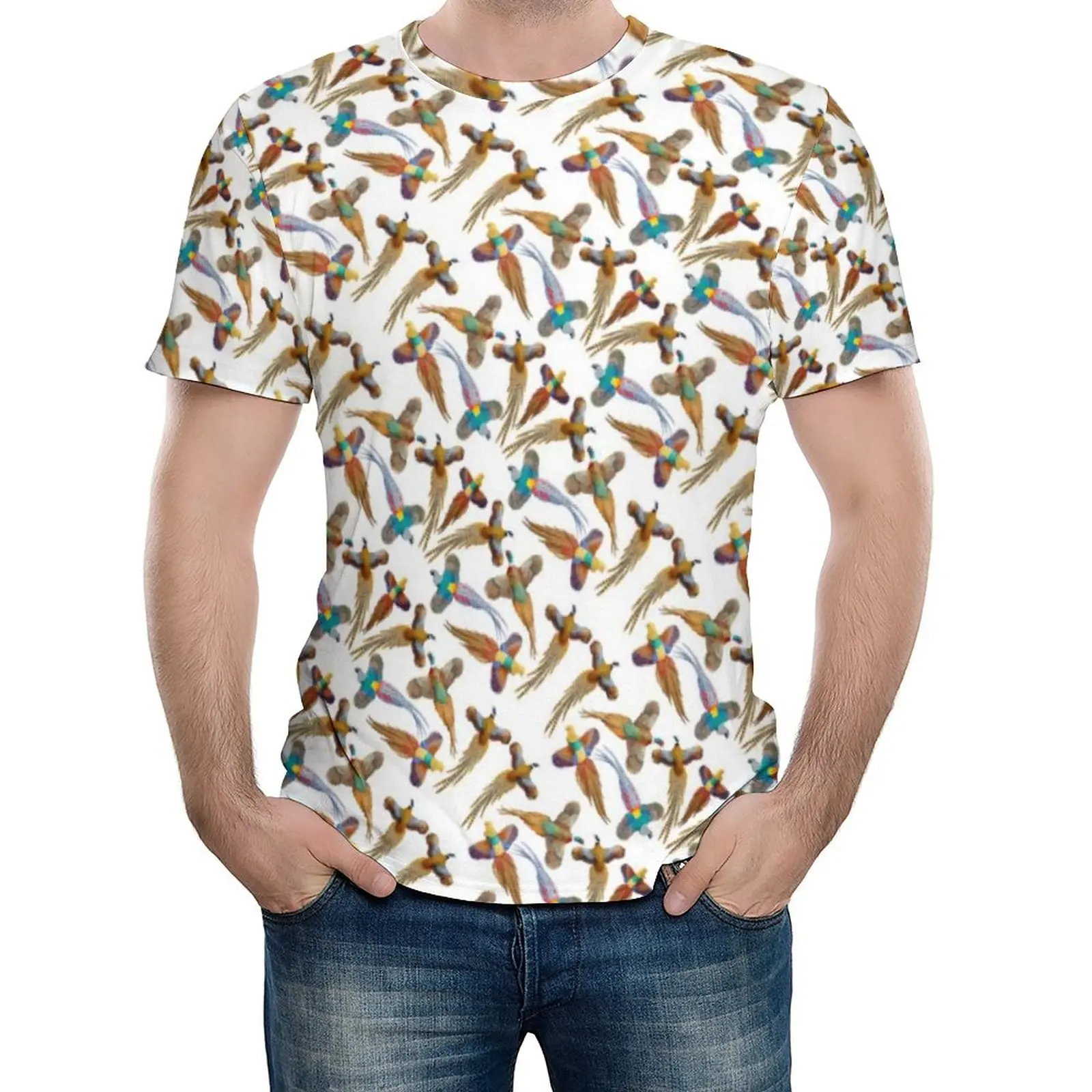 

Birds Print T Shirt Flying Wild Pheasants Harajuku T-Shirts Men Kawaii Tee Shirt Premium Short Sleeve Pattern Top Tees Plus Size