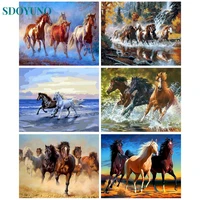 sdoyuno diy oil painting by numbers animal horse on canvas with frame drawing adults pictures paint by number coloring decor