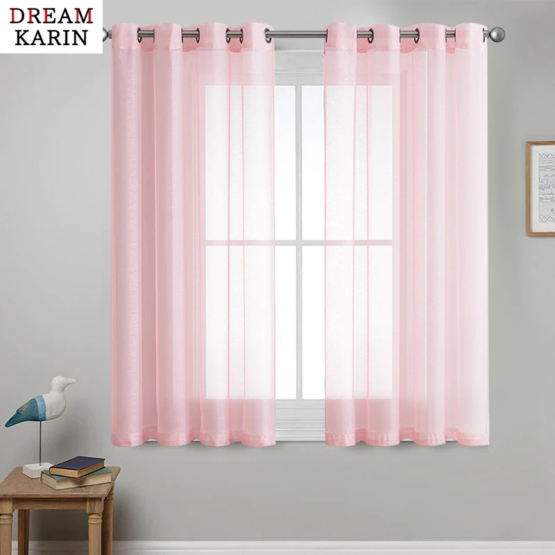 

DK Solid Color Sheer Short Curtains for Living Room Kitchen Half Window Modern Voile Curtain for Bedroom Home Decor Drapes