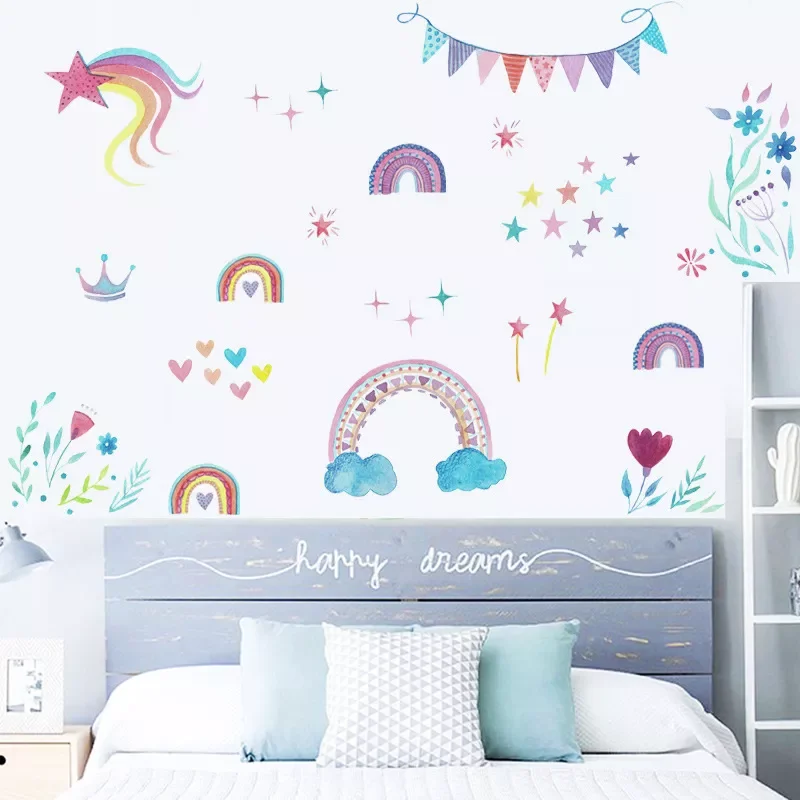 

NEW2022 Cartoon Rainbow Stars Wall Sticker Baby Kids Room Home Decoration Mural Party Wallpaper Living Room Bedroom Nursery Stic