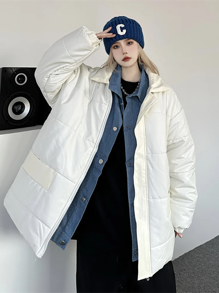 AOSSVIAO Fake Two Pieces Korean Jacket Women Winter Parkas Solid Hooded Thicken Warm Female Snow Wear Coat Padded Loose Clothes