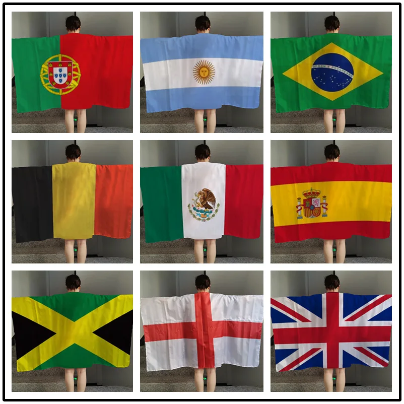 

50pcs/150cm*90CM Hand Flag 2022 Qatar world cup top 32 National Flag Elastic buckle shawl National Flag Cheerleading Props