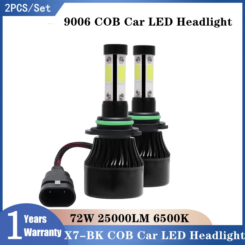 

X7-BK 2PCS/Set COB Car Lights 9006 Super Bright Car Headlights H7 LED H4 H11 Auto Bulb 72W 25000LM 6500K Automobiles Headlamp