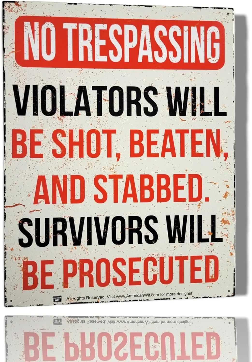 MER WT - Забавный No Trespssng Wrnng Metl Tn Sgn (16 x 12 5 дюйма) (без Voltors Wll Be Shot Beten nd Stbbed. Survvors