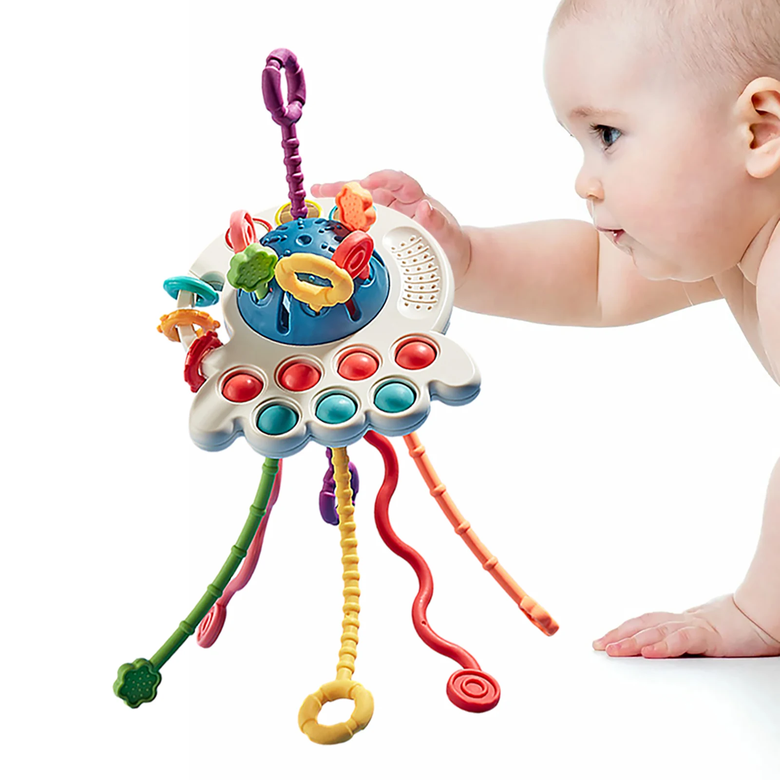 

UFO Activity Toy Soft Safe UFO Pull String Toy Pull String Interactive Toy Montessori Toys Safe Food Grade Silicone For Infants