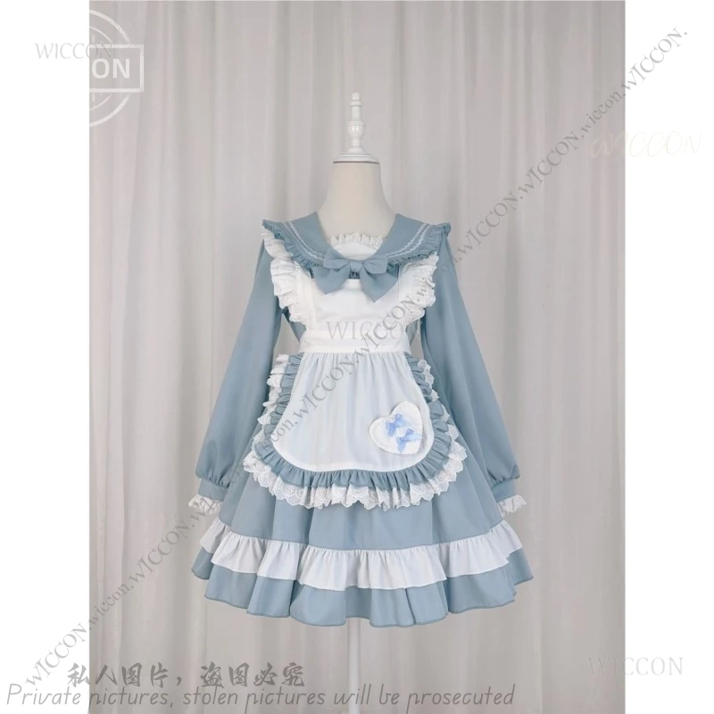 Японский милый костюм моряка фартук горничной темно-синий воротник длинный