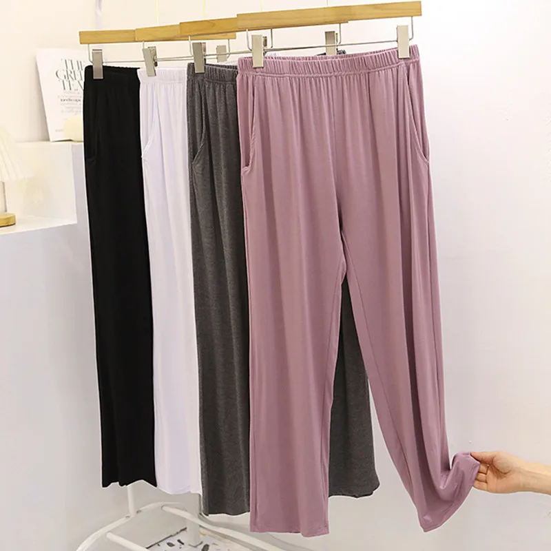 Fdfklak Pantalones De Mujer New Sleeping Pajamas Trousers Women's Modal High-Waisted Wide-Leg Pant Loose Casual Home Pants