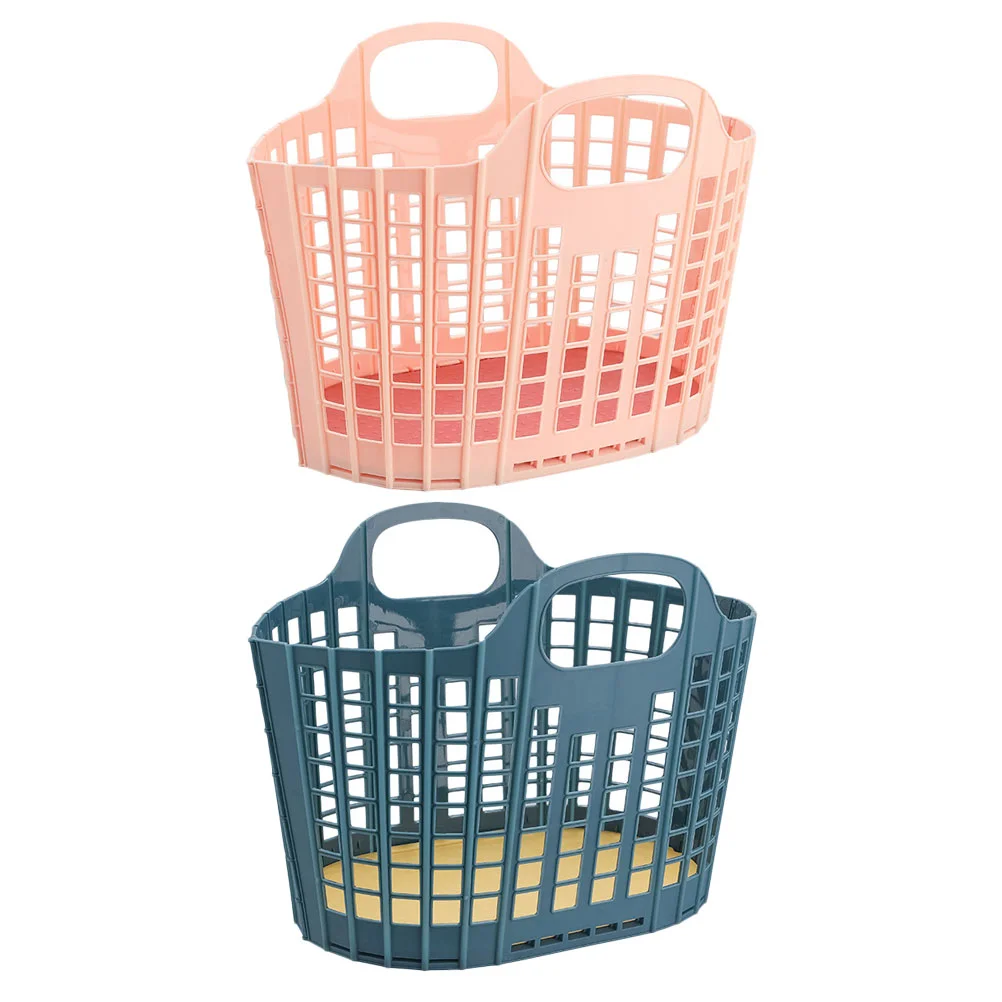 

2pcs Baskets Portable Small Organizer Tote Portable Shower Tote Plastic Bath Tote Drainage Toiletry Bag Box Bins