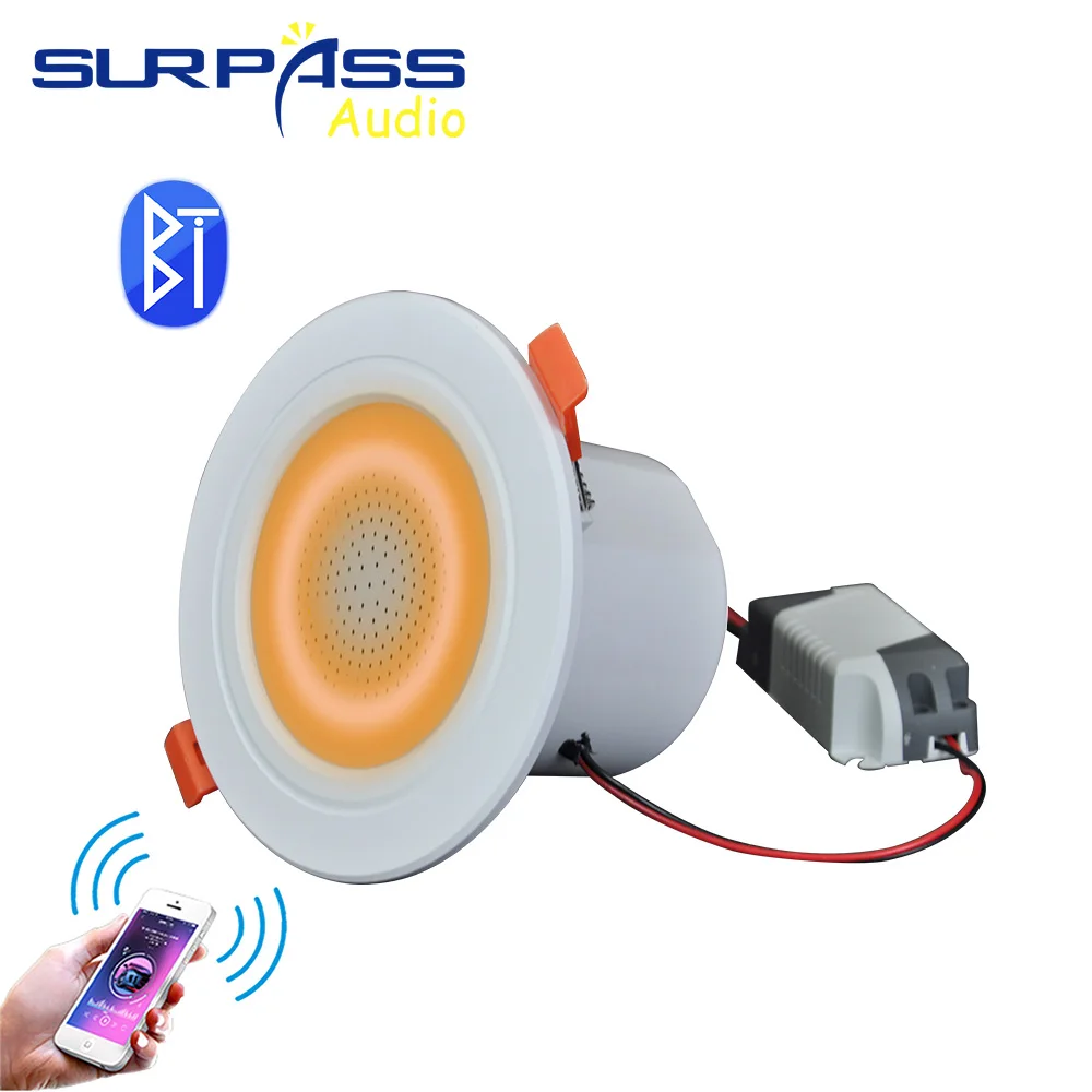 Mini Bluetooth LED Light Ceiling Speaker 2.5 inch Downlight Colorful Ceiling Dimmable Music Lamp Loudspeaker with Remote Control