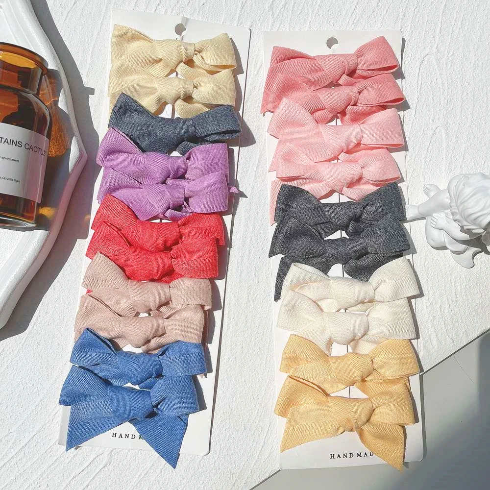

10Pcs/set Lovely Baby Solid Bowknots Hair Clips for Cute Girls Cotton Hairpins Boutique Barrettes Headwear Kids Hair Accessories