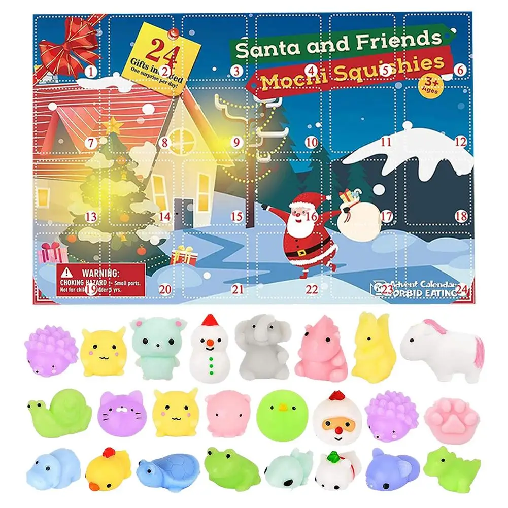 

24pcs Set Cute Snowman Mochi Animal 2022 New Year Countdown Stress Relief for Kid Gift 2023 Christmas Advent Calendar Toy Box