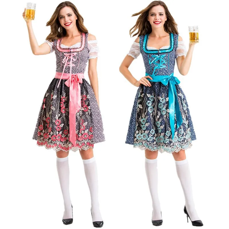 Women's Carnival Halloween Party Dirndl Oktoberfest Costume Bavarian Beer Maid Wench Outfit Cosplay Fancy Party Dress