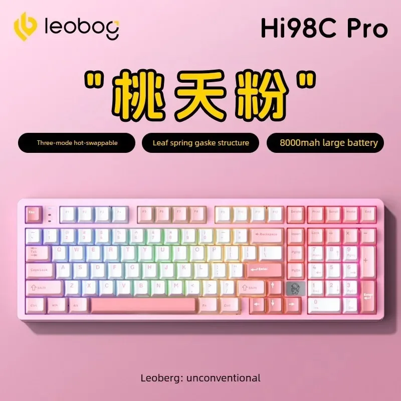 Механическая клавиатура LEOBOG Hi98C Pro, полностью алюминиевая, 98 клавиш, три режима подключения (беспроводной, Bluetooth, 2.4G), с возможностью горячей замены переключателей, RGB-подсветка, для офиса и игр (art.: 3920d8ea55c0d) - 3920d8ea55c0d