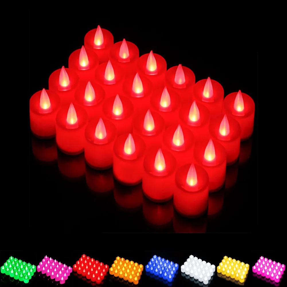 

24 Pcs Brand New Flameless LED Tea Lights Votive Candles Flickering Home Décor Candles Lighting Wedding Arrangement Prop Decors