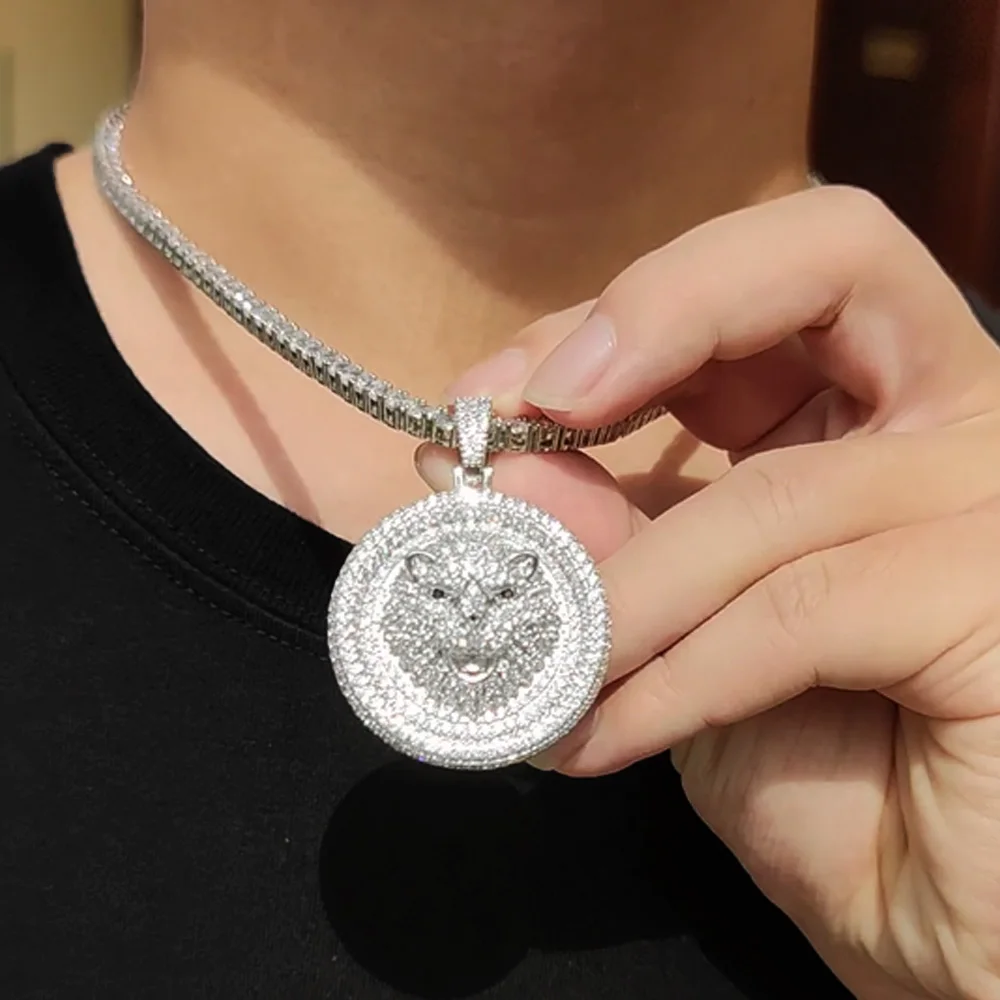 

Personalized Jewelry Iced Out Hip Hop Animal Pendant Micro Pave 3A Cz Argenteous Leopard Head Pendant Men Jewelry Y2K