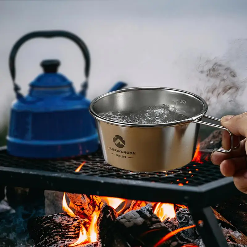 

450ml Picnic Rice Bowl Portable 304 Stainless Steel Outdoor Folding Bowl Barbecue Mountaineering Water Cup Cooker Mini Pan Cup