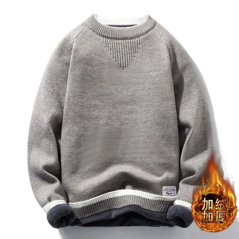 

Men Fall Winter 2023 with Fleece and Thick Loose Knitwear Trend Warm Sweater Round Collar Versatile Youth Jacket