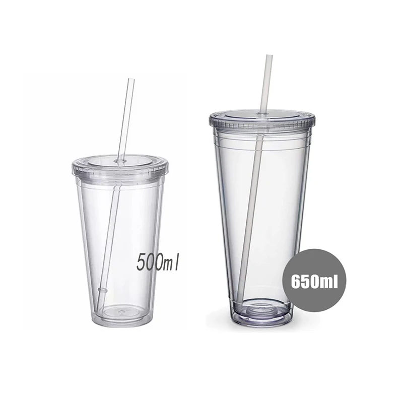 

Transparent Double-layer Water Bottle Coffee Milk DIY Smoothie Cup Drinkware Clear Tumbler Cup With Straw Reusable Coffee Cups