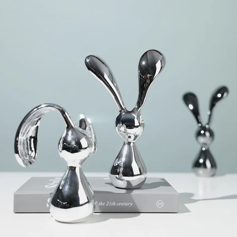 

Статуя воздушного шара с кроликом, гальванизированные полимерные скульптуры, фигурки животных, домашний декор, современное нордическое до...