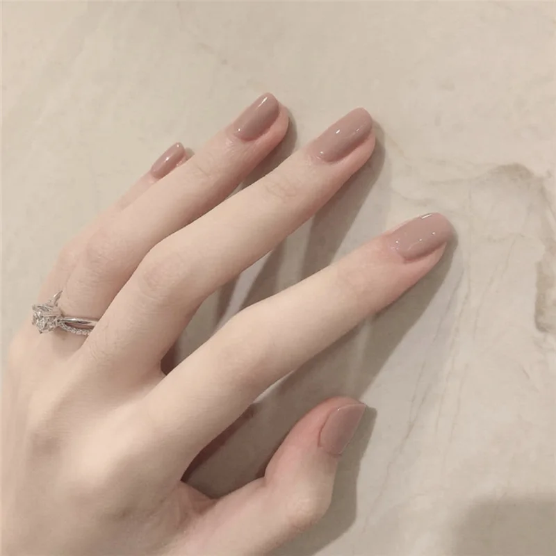 

24pcs/Box Light Khaki Nail Patch Short Solid Color Fake Nails Wearable Full Cover False Nails Wedding Nail Set Nail Art For Girl