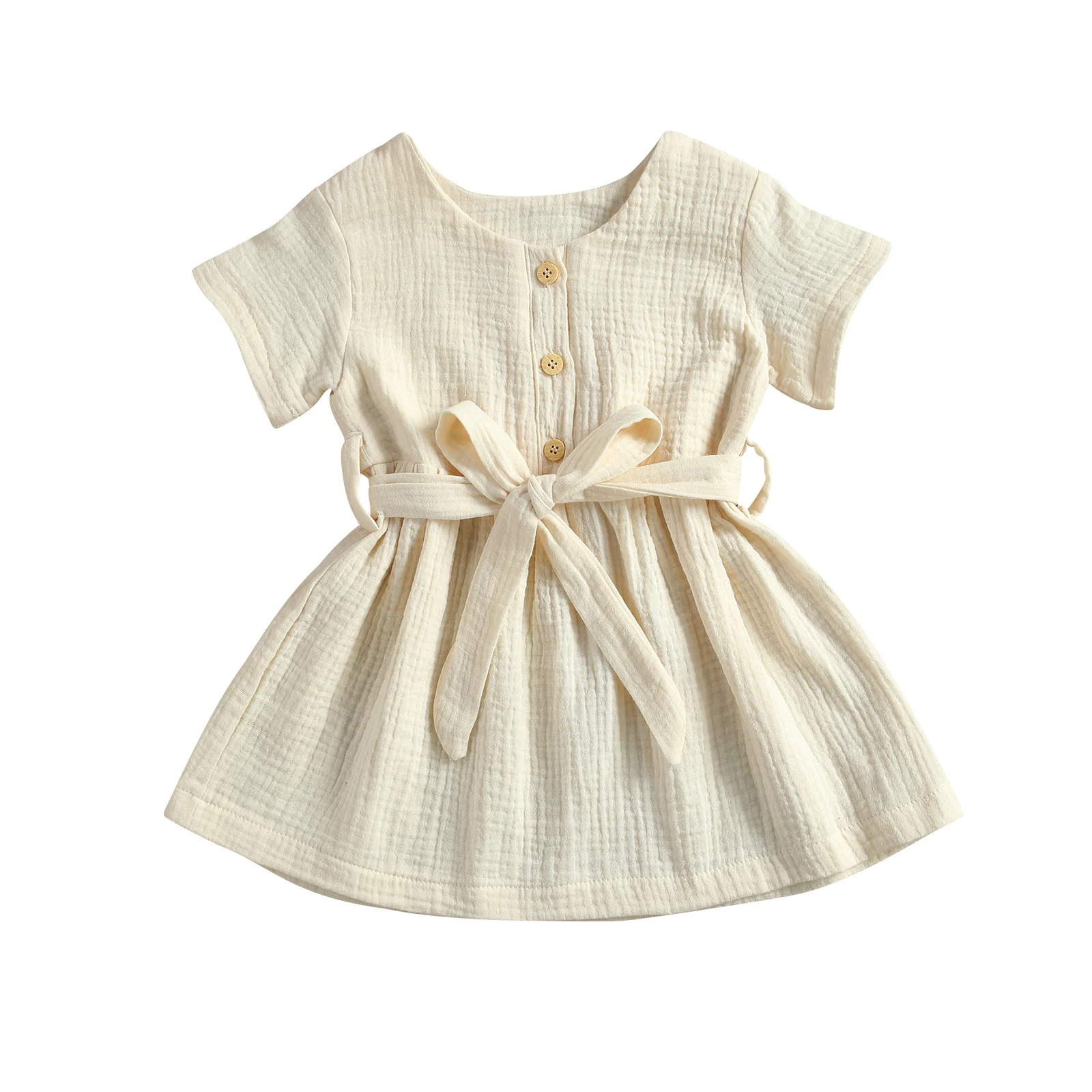 

Summer Baby Girls Princess Solid Slash Dress Short Sleeve O Neck Button Infant Toddler Children Party Dresses Clothing 6M-4Y