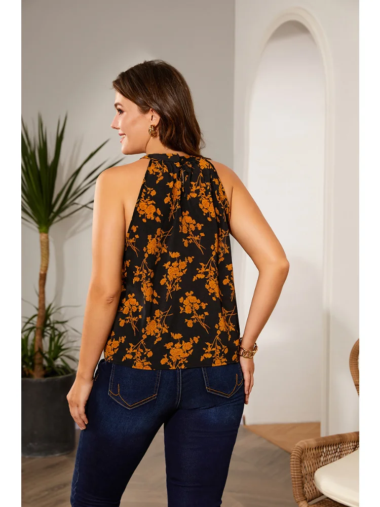 Chiffon top women's cropped sleeveless floral loose womenswear plus size feminino tanks