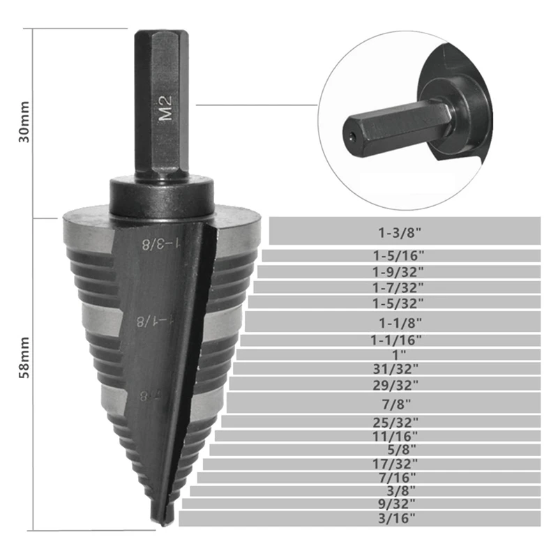 Big Deal от 7/8 до 1-3/8 HSS 6542 ступенчатое сверло с титановым покрытием двойной рифленой