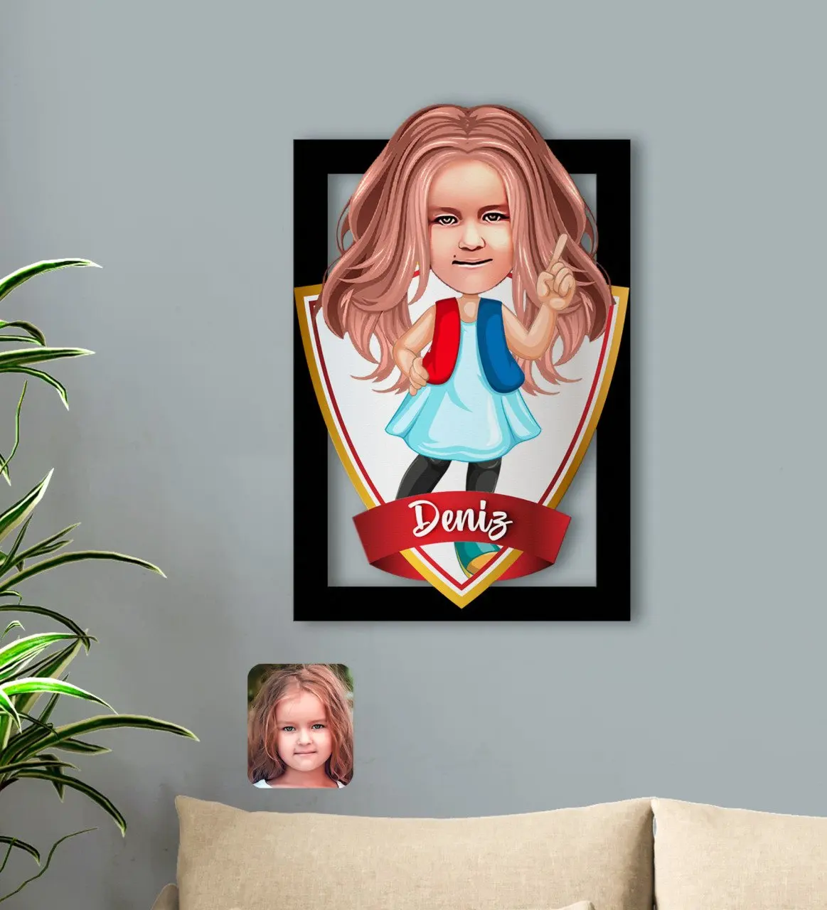 

Personalized Is Female Child Caricature OF 3D Wood Tablo-17