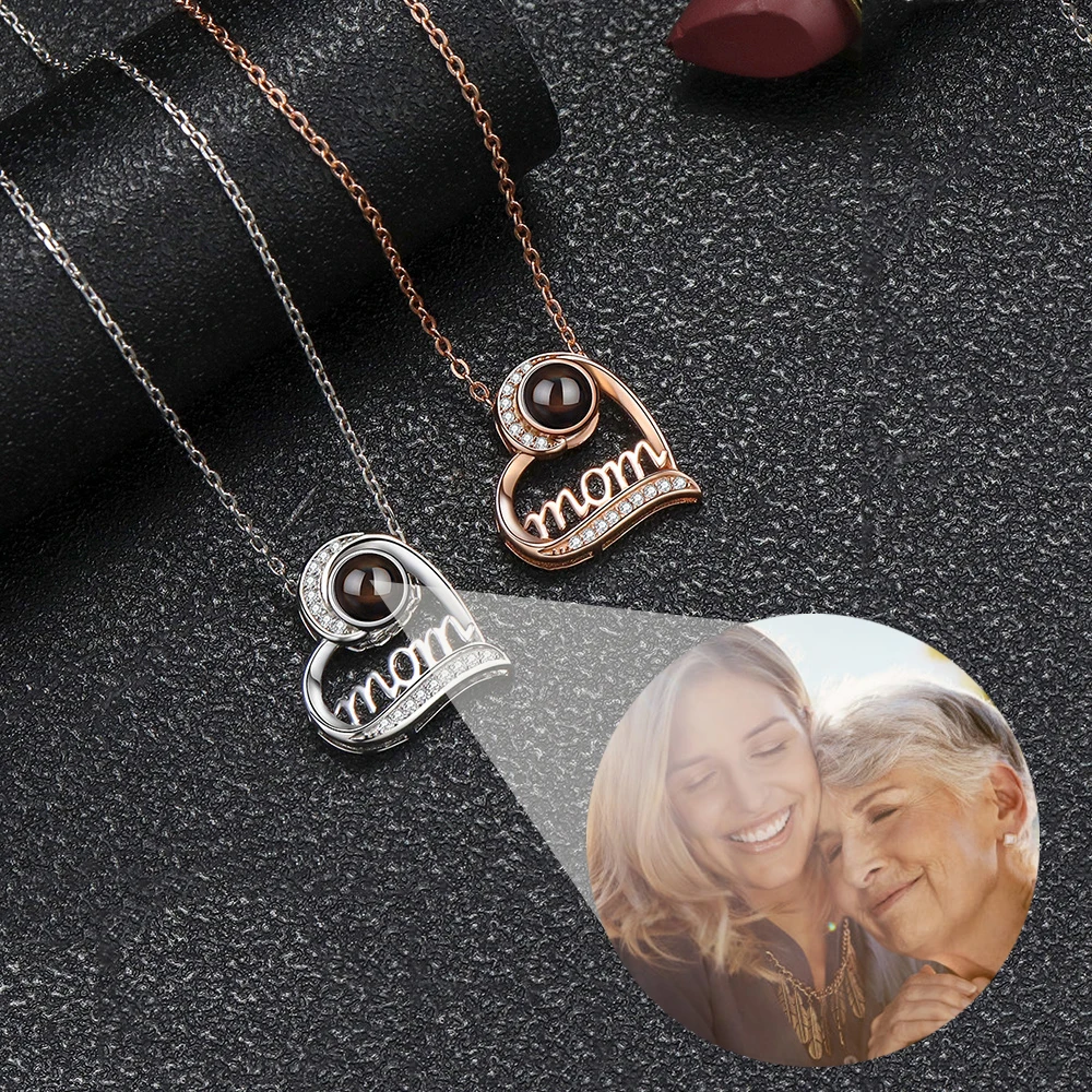 S925 Sterling Silver Personalized Heart Photo Projection Necklace For Mother Day Birthday Gift 2023 Photo Custom Pendant Jewelry