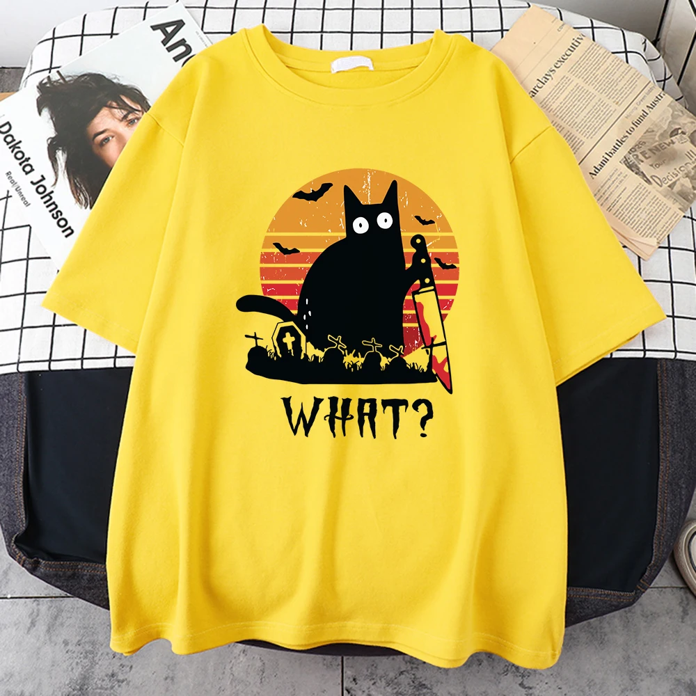 

What Black Cat Assassinating With A Knife Mens T Shirts Harajuku Casual T-Shirt Vintage Casual Clothing Summer Fashion Clothes