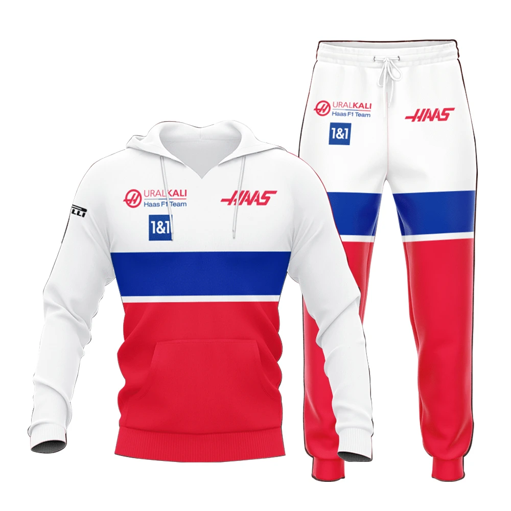 

2023 New Haas F1 Team Uralkali 1&1 Pirelli All Over Print 3D Apparel Hoodie & Track Pants - Red White Formula 1 Sweatshirt